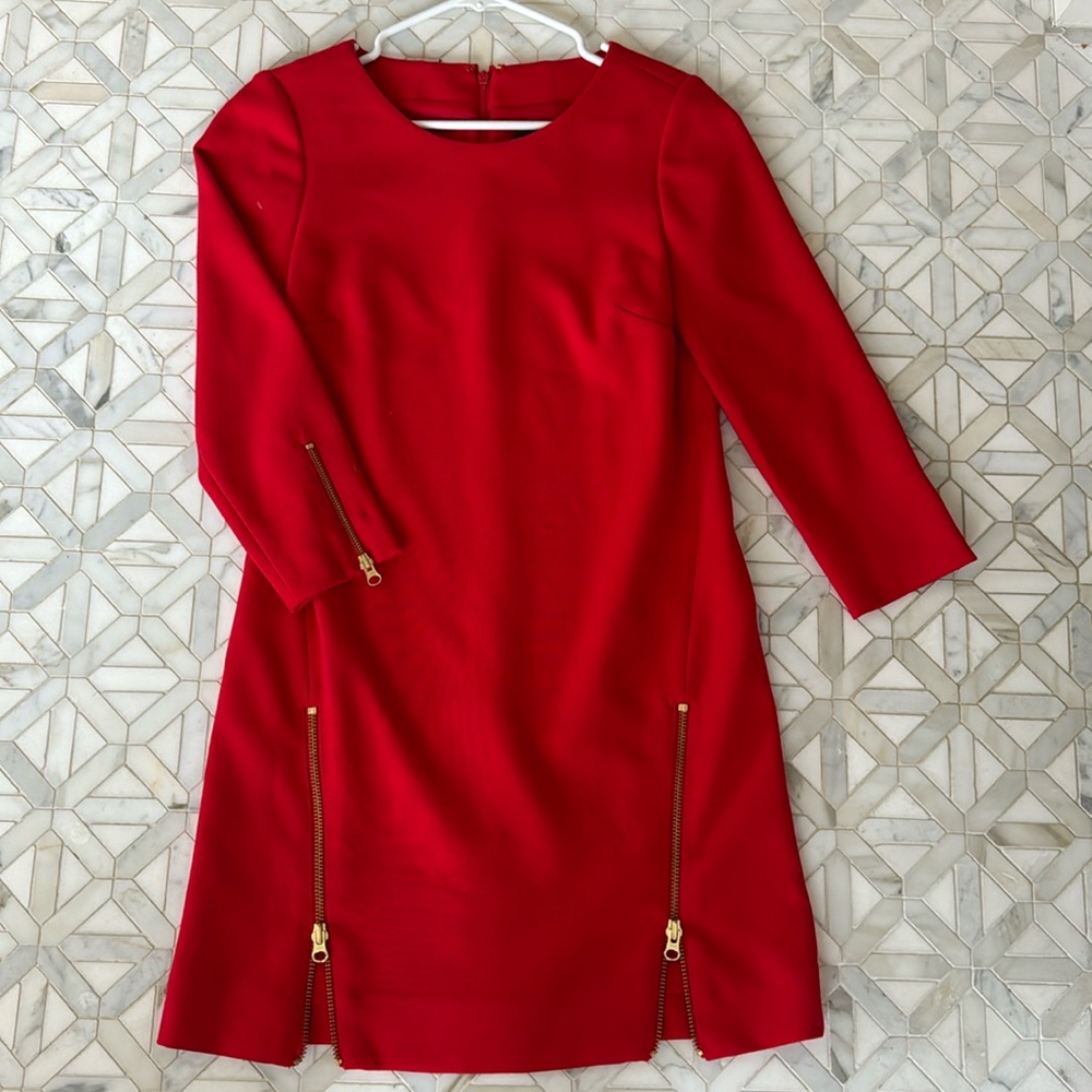J.Crew red shift dress with gold zippers size 0